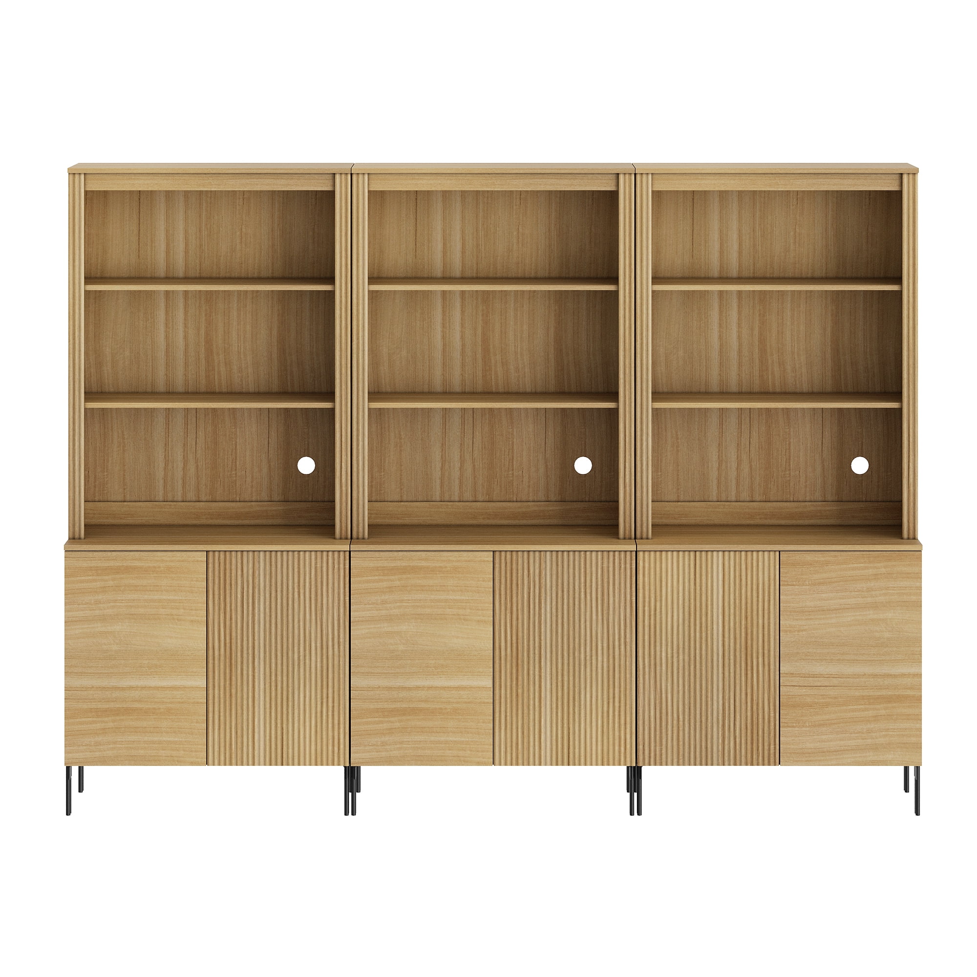 71" Tall Arched Kitchen Pantry Cabinet Set of 2, Wood Bookcase Display Cabinet With Doors And Adjustable Shelves, Mid-Century Modern Versatile Cupboard For Dining Room, Bedroom
