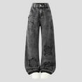 thumbnail image 2 of Zanarzt Kids Girls Baggy Jeans Girl's Star Patched Baggy Jeans Straight Leg Denim Pants Streetwear Black,9-10 Years, 2 of 9