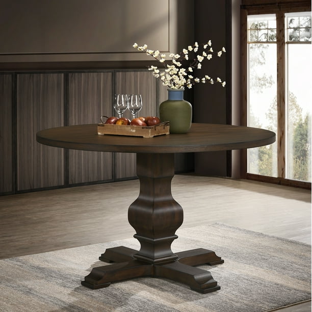 Havre Burnished Oak Finished Wood Pedestal Round Dining Table Com Havre Burnished Oak Finished Wood, 60 Round Dining Room Table With Leaf