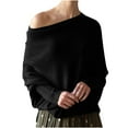 thumbnail image 2 of Amidoa Sweater Tops for Women Oversized One Shoulder Long Sleeve Black Cozy Solid Sweaters Cardigans for Women Trendy XL, 2 of 5