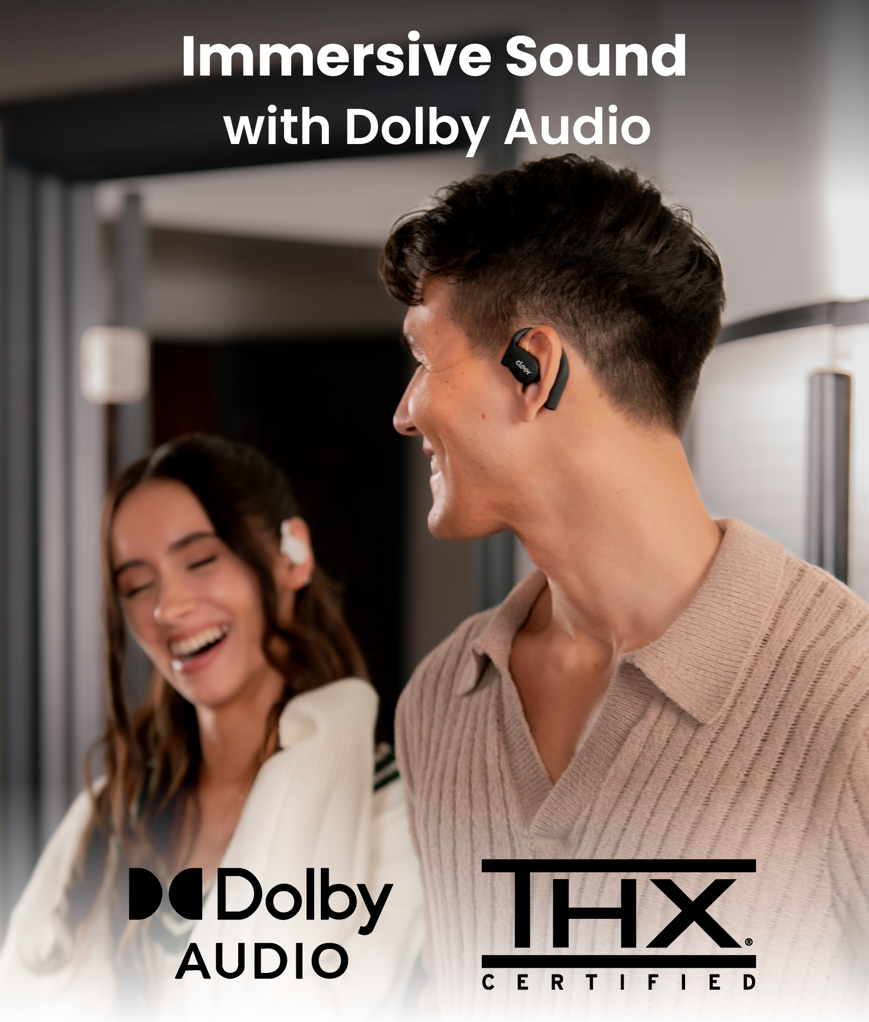 Cleer ARC 4 Open-Ear Sport Headphones with Dolby Audio & THX Certified Sound, IPX7 Waterproof Workouts & Running Sport Earbuds, 32H Playtime – White