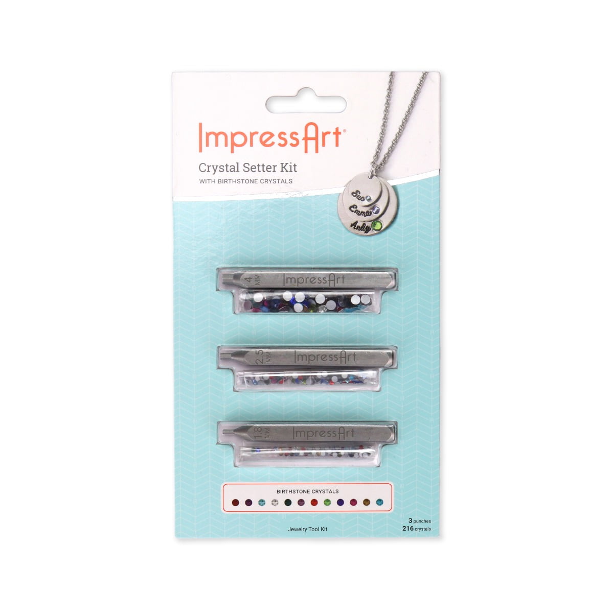 ImpressArt - Crystal Setter Metal Stamping Punches Kit, Includes 216 Birthstone Colored Crystals and 3 Metal Stamping Punches
