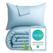 BedVoyage King Size Duvet Cover Set, Luxury 100% Viscose Derived from Bamboo, with Standard Shams, Button Closure/Corner Ties, Silky-Soft, Lightweight & Cooling, 108x96, King/Cal King – Sky