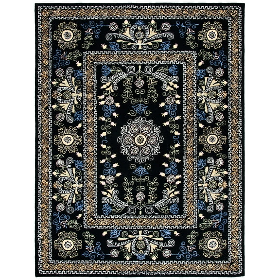 SAFAVIEH Micro-Loop Shanelle Floral Area Rug, Black/Green, 8' x 10'