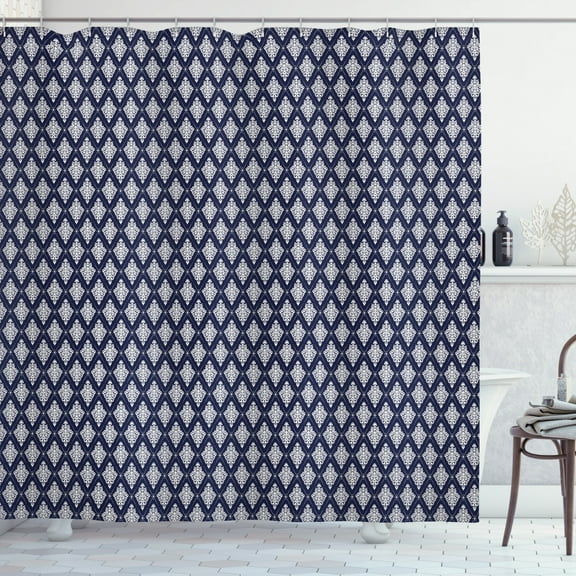 Ambesonne Boho Shower Curtain, Orient Damask Inspired Pattern, 69"Wx70"L, Indigo and White