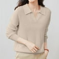 thumbnail image 5 of VISALY Polo Pullover Sweater Basic Sweater Tops Pullover Sweater Soft Warm Cozy Merino W.ool Seamless Sweater Sweaters for Women Cropped Sweater Oversized Sweatshirt Oversized Sweaters Beige L, 5 of 8