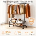 thumbnail image 6 of WATIOWL 650 lbs Heavy Duty Rolling Clothes Rack for Hanging Clothes, Adjustable Metal Garment Rack with 2 Shelves, Black (Percheros para Ropa), 6 of 11