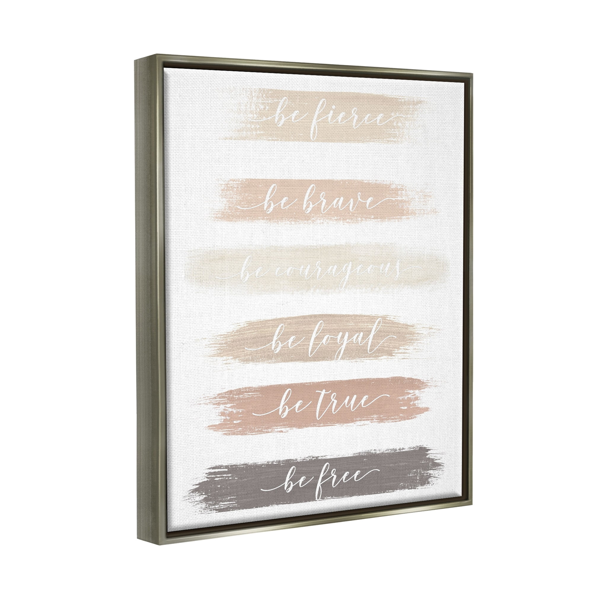 Stupell Industries Be Free Encouraging Paint Brush Stroke Neutral Tones Graphic Art Luster Gray Floating Framed Canvas Print Wall Art, Design by Graffitee Studios
