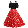 thumbnail image 4 of XFLWAM Womens 50s 60s Vintage Dress Cold Shoulder Short Sleeve Ruffle Polka Dot Dresses Retro Rockabilly A-Line Swing Cocktail Party Dress Red S, 4 of 7