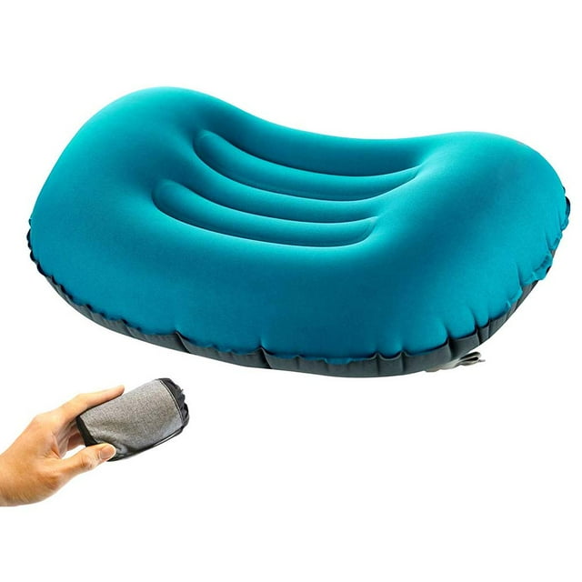 Ultralight Inflating Travel/Camping Pillows - Aluft 1.0 Compressible, Compact, Inflatable, Comfortable, Ergonomic Pillow for Neck and Lumbar Support While Camp, Hike, Backpacking Peacock Blue