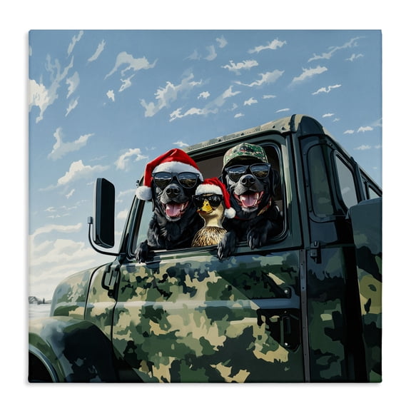 Stupell Industries Santa Dogs & Duck Canvas Wall Art design by Jim Baldwin, 17 x 17