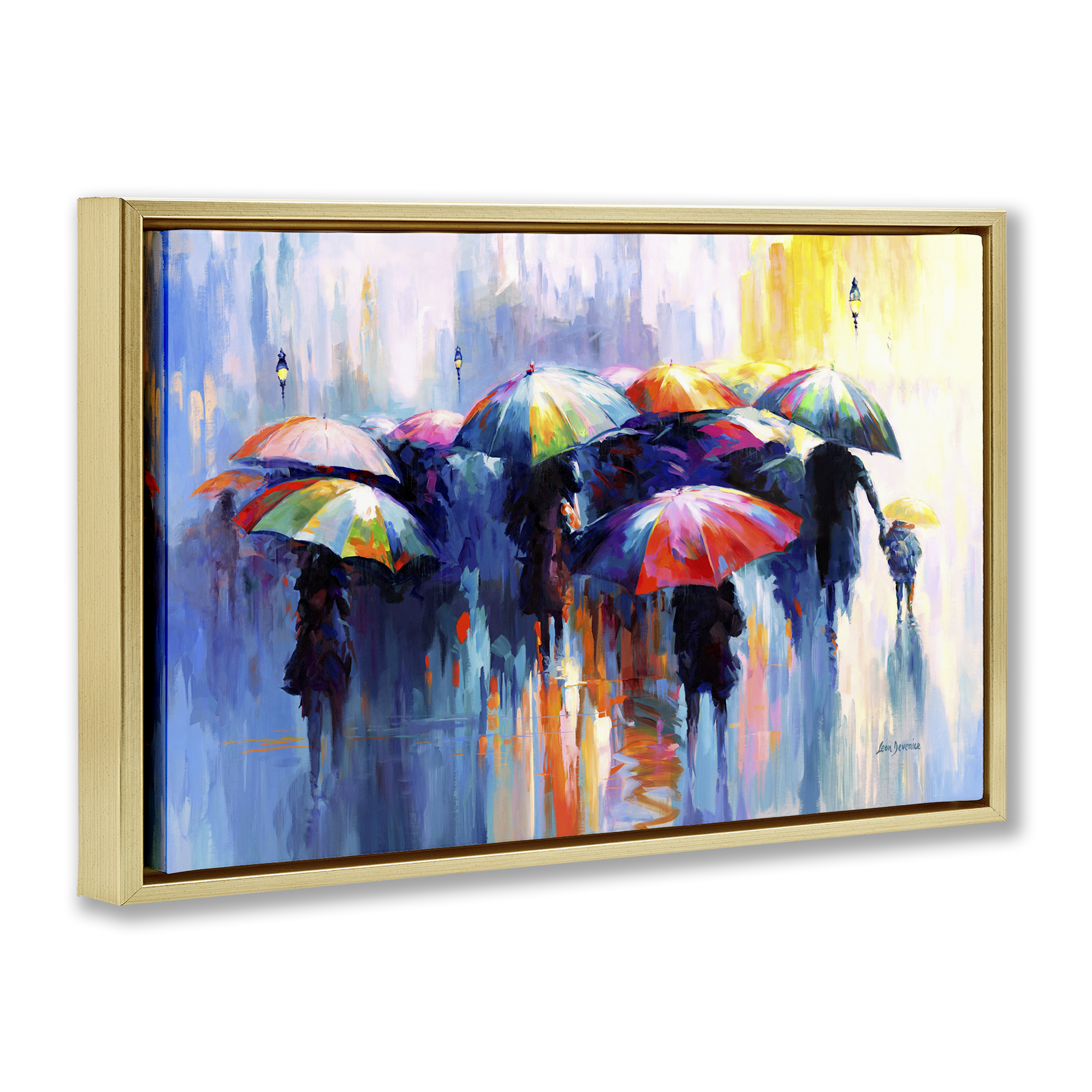Stupell Industries Memories Beneath Rain Novelty Painting Gold Floater Framed Canvas Art Print Wall Art, 25 x 17