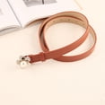 thumbnail image 4 of Adjustable Multi Holes Fitted Jeans Belt Faux Leather Metal Flower Fake Pearl Buckle Women Thin Belt Clothes Ornament, 4 of 8