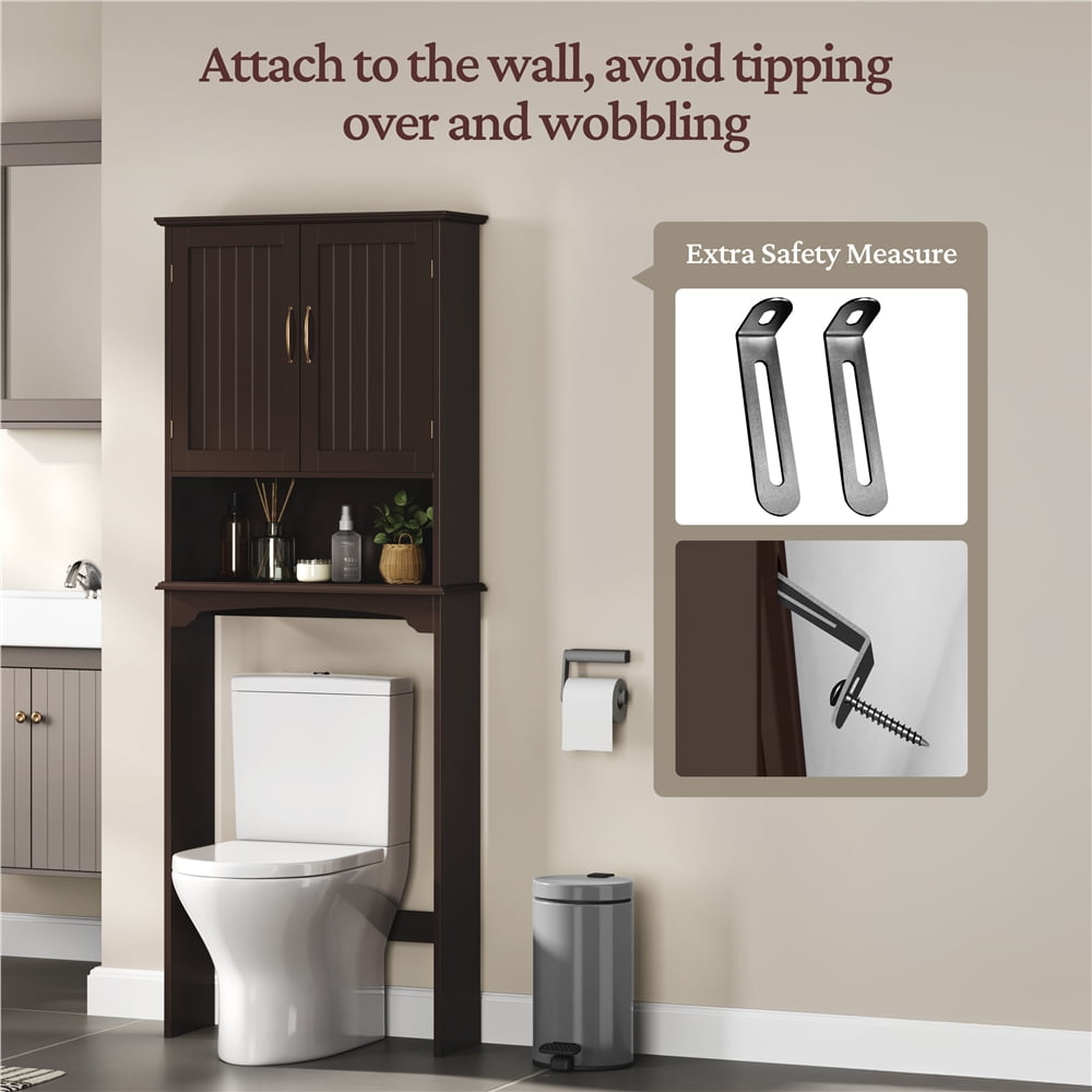 Yaheetech Over The Toilet Cabinet MDF Bathroom Storage Organizer with Adjustable Shelf, Espresso