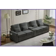 thumbnail image 3 of 114'' Modern Linen 4-Seat Sofa with Console, 2 Cupholders & 3 USB Ports – Dark Gray for Living Room, 3 of 15