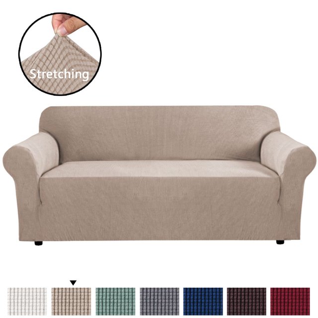 H.VERSAILTEX 1-Piece Jacquard Spandex XL Sofa Stretch Slipcover, Sand