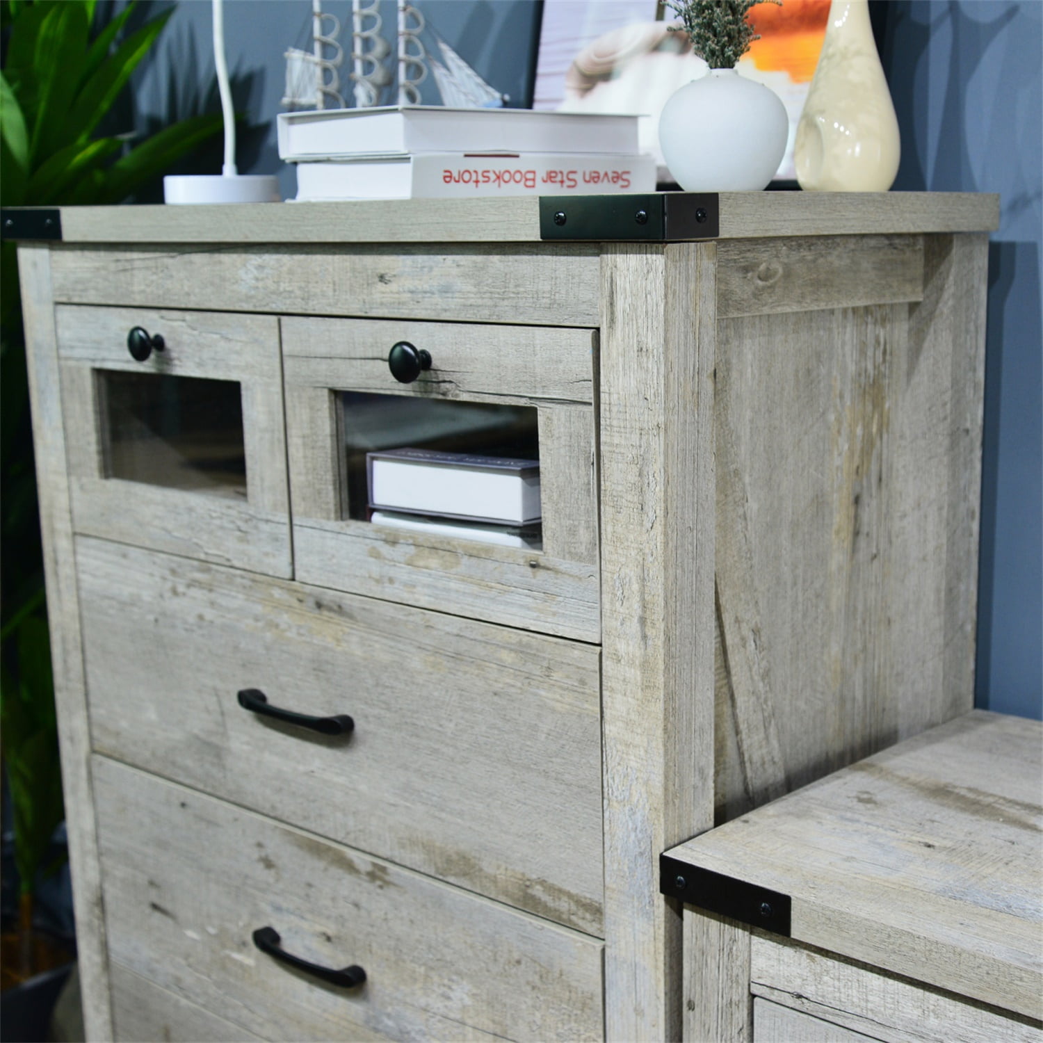 Kepooman 46" Long Dresser, Chest of Drawers with 6 Drawers and LED Light for Bedroom, Cement Grey Kepooman 46" Long Dresser, Chest of Drawers with 6 Drawers and LED Light for Bedroom, Cement Grey