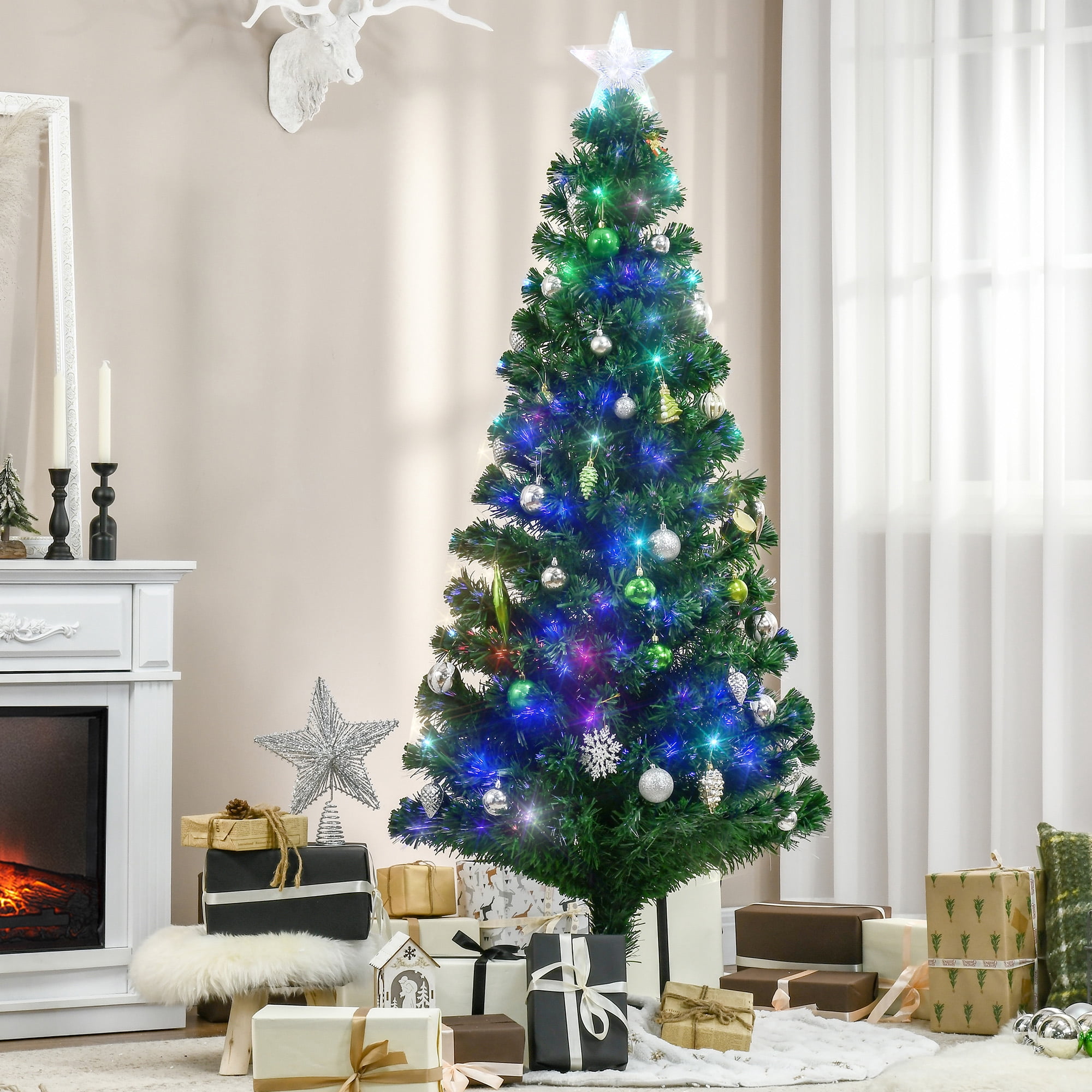 6ft Prelit Fiber Optic Christmas Tree with Multi-Colored LED Lights Easy Assembly Indoor Decor
