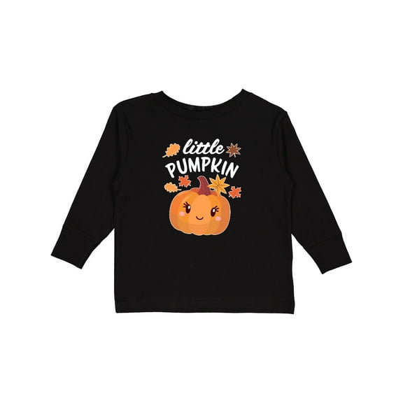 Inktastic Cute Little Pumpkin with Fall Leaves Boys or Girls Long Sleeve Toddler T-Shirt