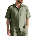 thumbnail image 3 of Men's Fashion Solid Color Striped Shirts Summer Casual Short Sleeve Imitation Linen Button Lapel Beach Shirts, 3 of 7