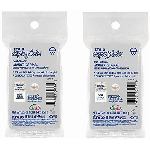 T.Taio Esponjabon Mother of Pearl Soap Sponge – Brightening Exfoliating Body Cleanser – 2 Pack
