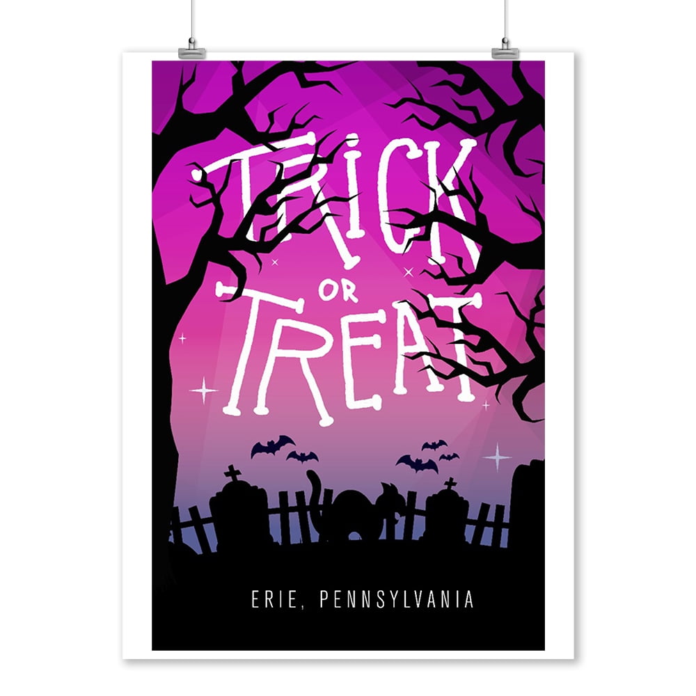 Erie, Pennsylvania Trick or Treat Graveyard Cat Lantern Press
