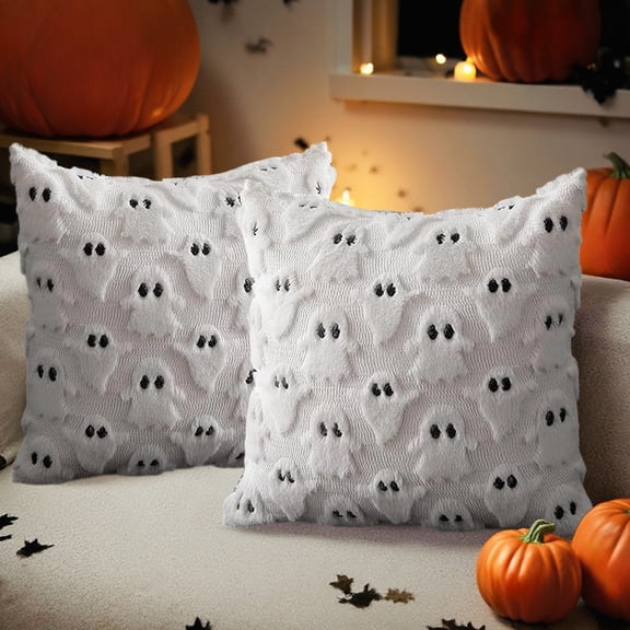 AZXY Halloween Decorations White Ghost Textured Throw Pillow Cover, 16x16 Inch, Halloween Decor, Halloween Indoor Decor, Halloween Party Decor, Soft Plush Sofa Cushion Cover for Home Decoration