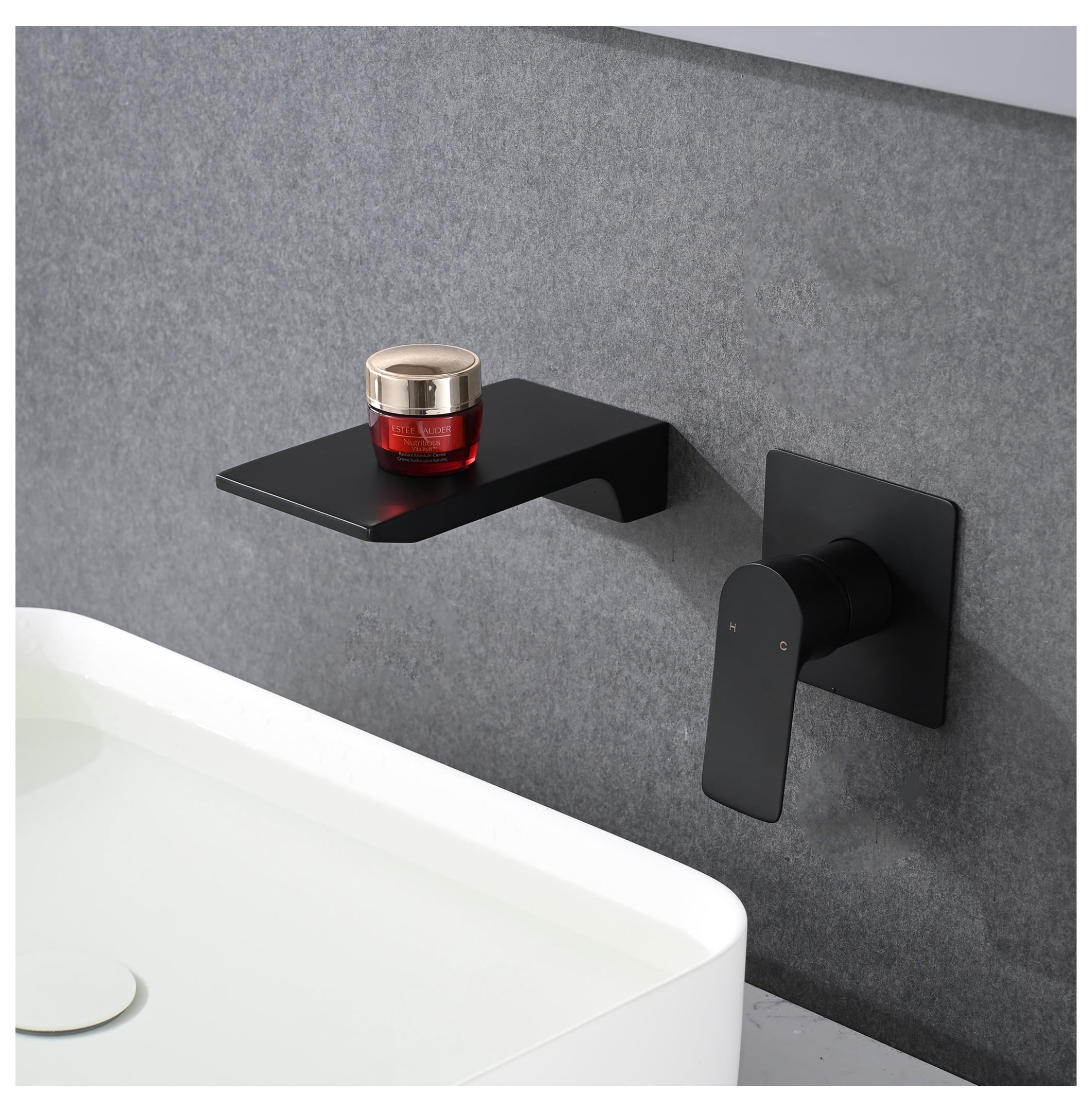 Matte Black Wall Mount Bathroom Faucet, Single Handle Tub Spout with Waterfall, Brass Rough-in Included