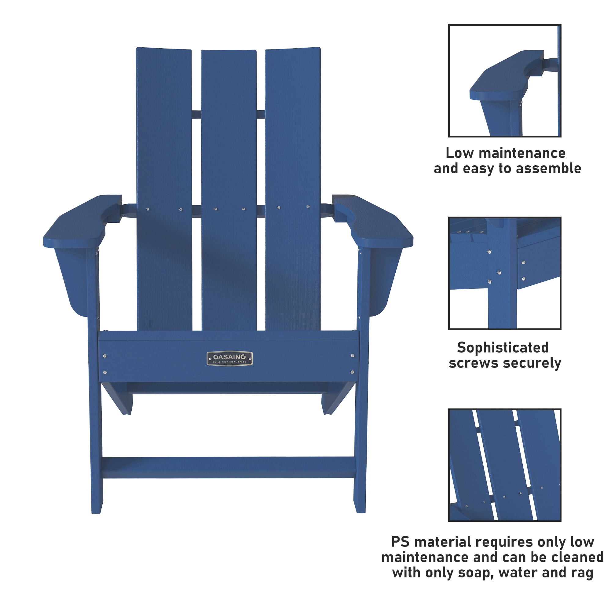 CASAINC Modern Blue 3-Pack 4.7 inch W Arm Outdoor Patio Folding Wood Adirondack Chair