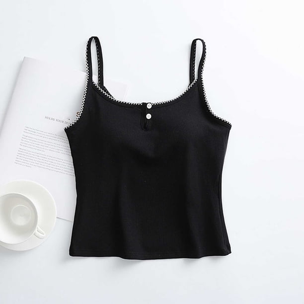 Pijama de manga corta para mujer, de verano, color liso, con tirantes y acolchado en el pecho, ropa interior sin mangas y pijama. Blusa de poliéster para mujer.