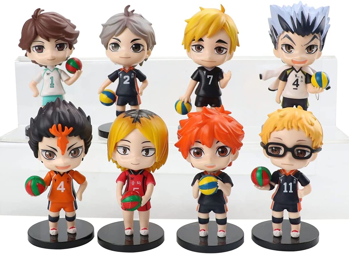 8PCS Haikyuu!! Anime Figure Set – Shoyo, Kageyama, Look-Up Style, Cake Topper & Desk Decor