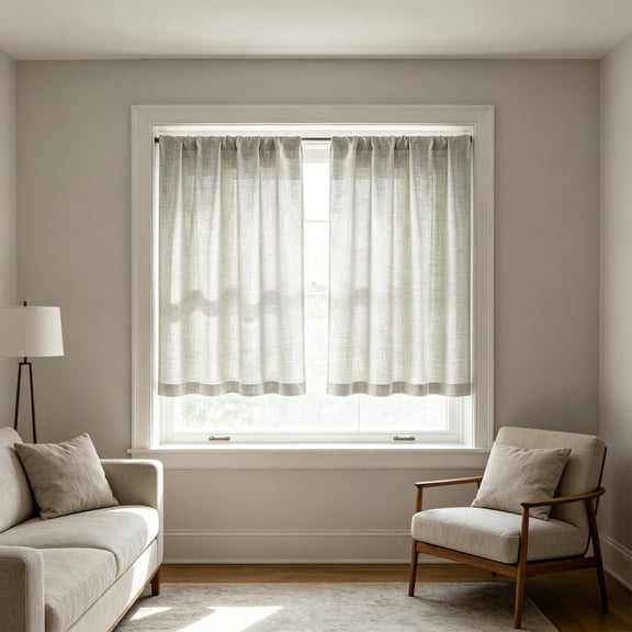 JZCHUNTOY 2 Pieces Linen Sheer Short Curtain 2.49 x 3 ft, Light Filtering Semi Shading Short Window Curtain, Breathable Durable Window Treatment, for Kitchen Bathroom Bedroom Small Window Decoration