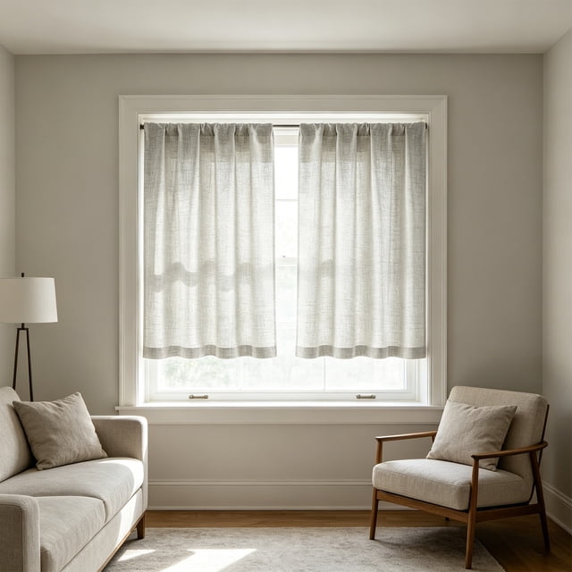 Cortinas de lino para ventana, 2 piezas, con filtro de luz, colores sólidos, beige, blanco, gris plateado, caqui, 76x91.5 cm, para dormitorio, sala de estar, comedor.