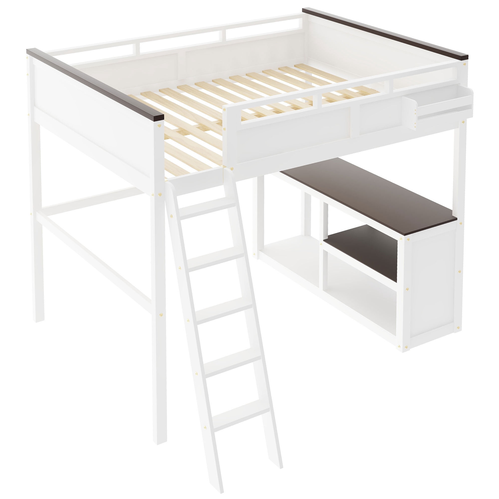 Euroco Solid Wood Queen Size Loft Bed with Built-in Desk & Shelves, USB Charging Station – Space-Saving Study Bed for Adults & Teens