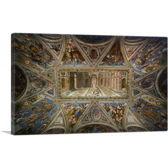 ARTCANVAS Ceiling of Constantine Sala di Costantino Vatican Museums Canvas Art Print by Raphael - Size: 26" x 18" (0.75" Deep)