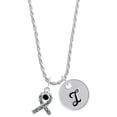 thumbnail image 1 of Delight Jewelry Silvertone Scroll Ribbon with Black Crystal Silvertone Script Initial Disc - I - Charm Necklace, 20"+3", 1 of 4