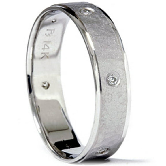 Pompeii Diamond Hammered Comfort Fit Wedding Ring 14K White Gold Band 5mm 1/5 Ct (G,SI)