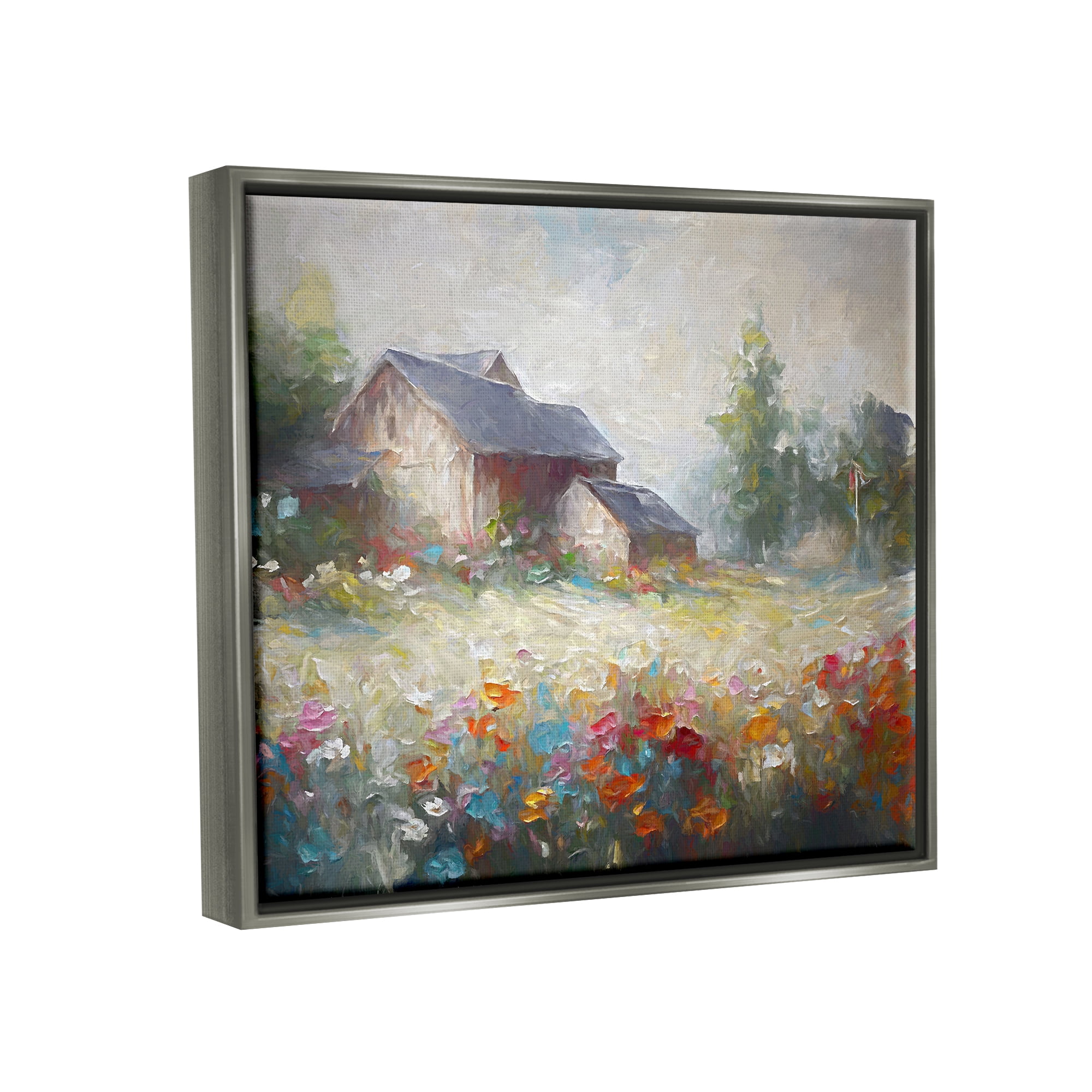 Stupell Industries Abstract Floral Countryside Landscape Painting Gray Floater Framed Canvas Art Print Wall Art, 31 x 25