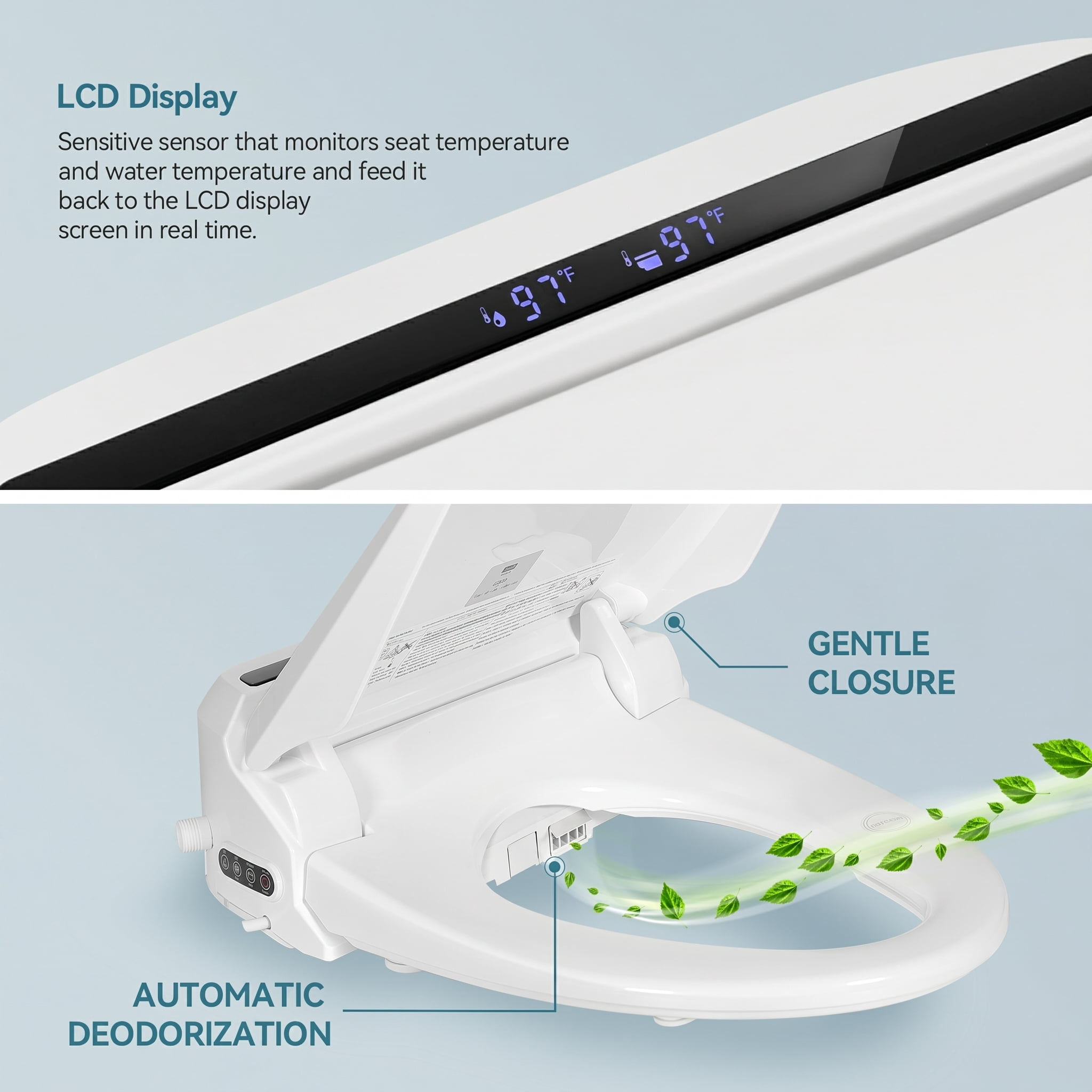 ELECWISH Smart Electric Bidet Seat for Elongated Toilet in White with Remote Control, Heated Seat, Deodorizer and Nightlight
