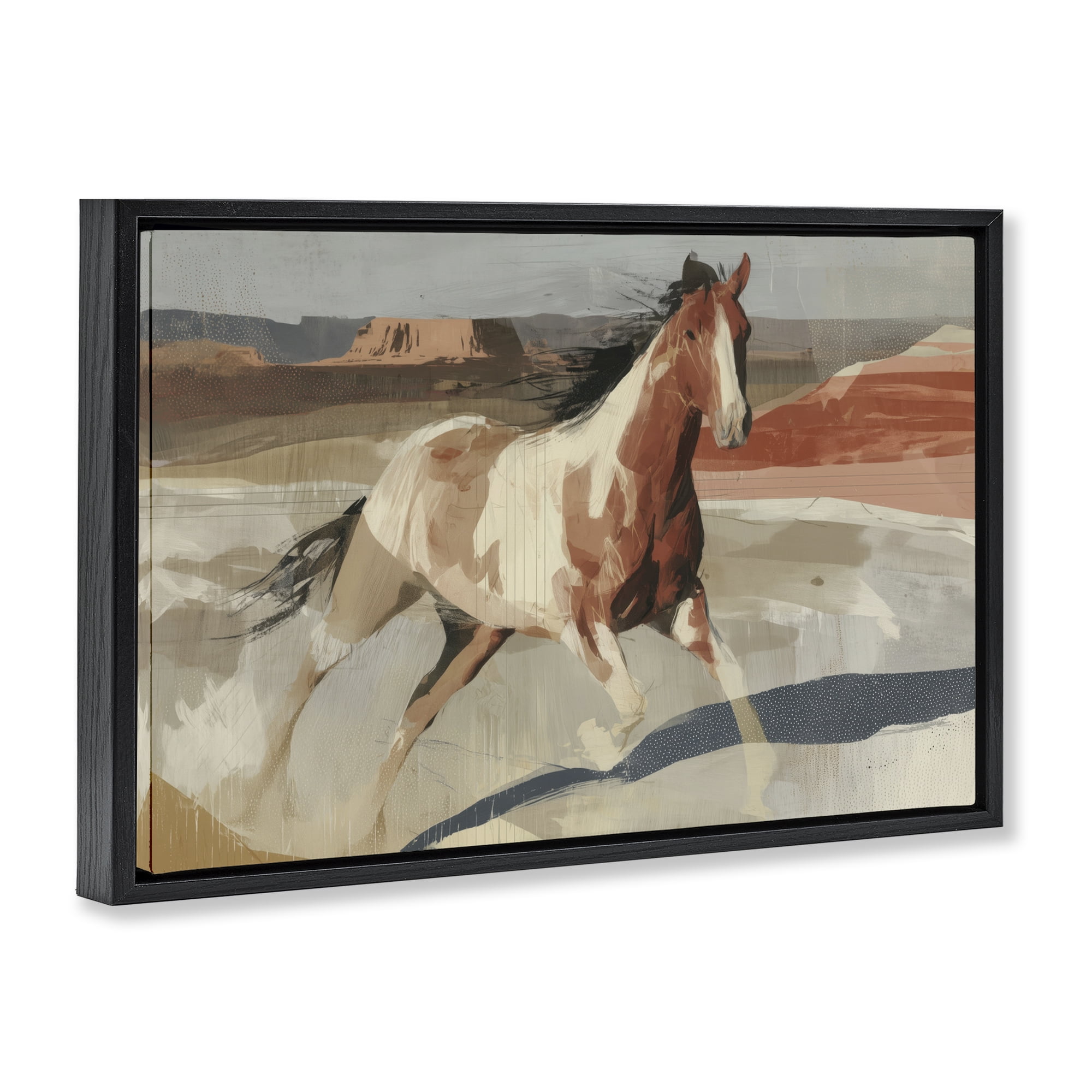 Stupell Industries Wild Horse Across Plains Black Framed Floater Canvas Wall Art, design by Chromatic Storm Studio