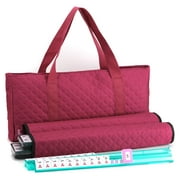 American Mahjong Game Set - Red (Burgundy) Quilted Soft Bag - 166 White Engraved Tiles, 4 All-in-One Rack/Pushers Complete Western Mah-Jongg, Maj Jongg, Ma Jong Set