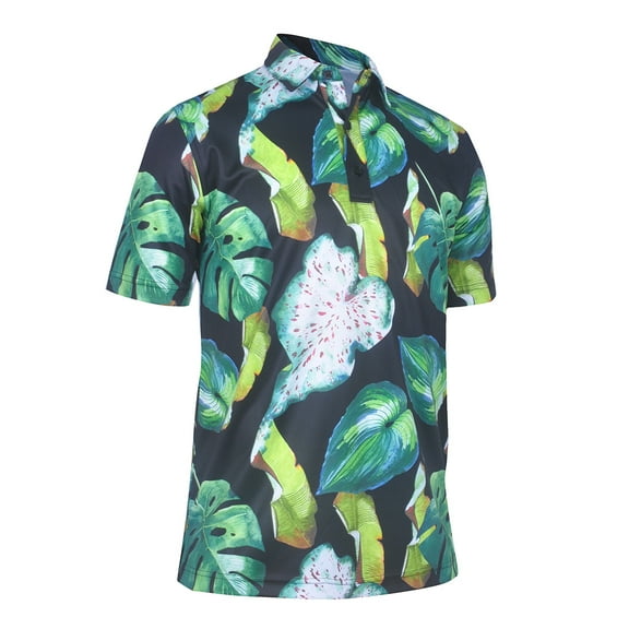 Monterey Club Men's Tropical Plants Printed Golf Polo Shirt #3506