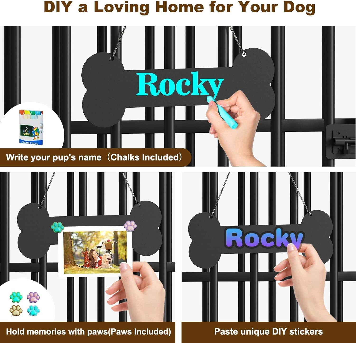 POAO 27" Dog Crate Furniture Foldable, No Assembly Decorative Dog Kennel Indoor with Adjustable Bowls and Name Tag,Small Size (Under 20 lb),Brown