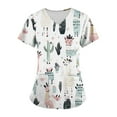 thumbnail image 5 of WTOBBY Plus Size Women's Short Sleeve Printed Scrubs Set, V-Neck with Pockets, Animal Floral Design, 2-Piece Nursing Uniform, Medical Workwear for Healthcare Workers,White L, 5 of 6