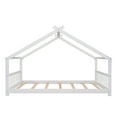 Llinc Store Full Size House Shaped Wood Bed Frame with Head and Foot Rail for Kids, Teens, Girls