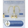 thumbnail image 5 of Bathroom Faucet with Pull Out Sprayer, Brushed Gold Bathroom Faucet 3 Holes, 2 Handle Bathroom Sink Faucet with 360 Degree Swivel Spout, Pop Up Drain Assembly Included, 5 of 17