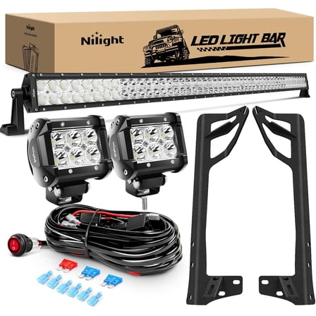Nilight 52Inch Led Light Bar Spot Flood 2Pcs 18W 4Inch Spot LED Pods Windshield Frame Mounting Bracket on Wrangler JK 2007-2017 with Off Road Wiring Harness- 3 Leads