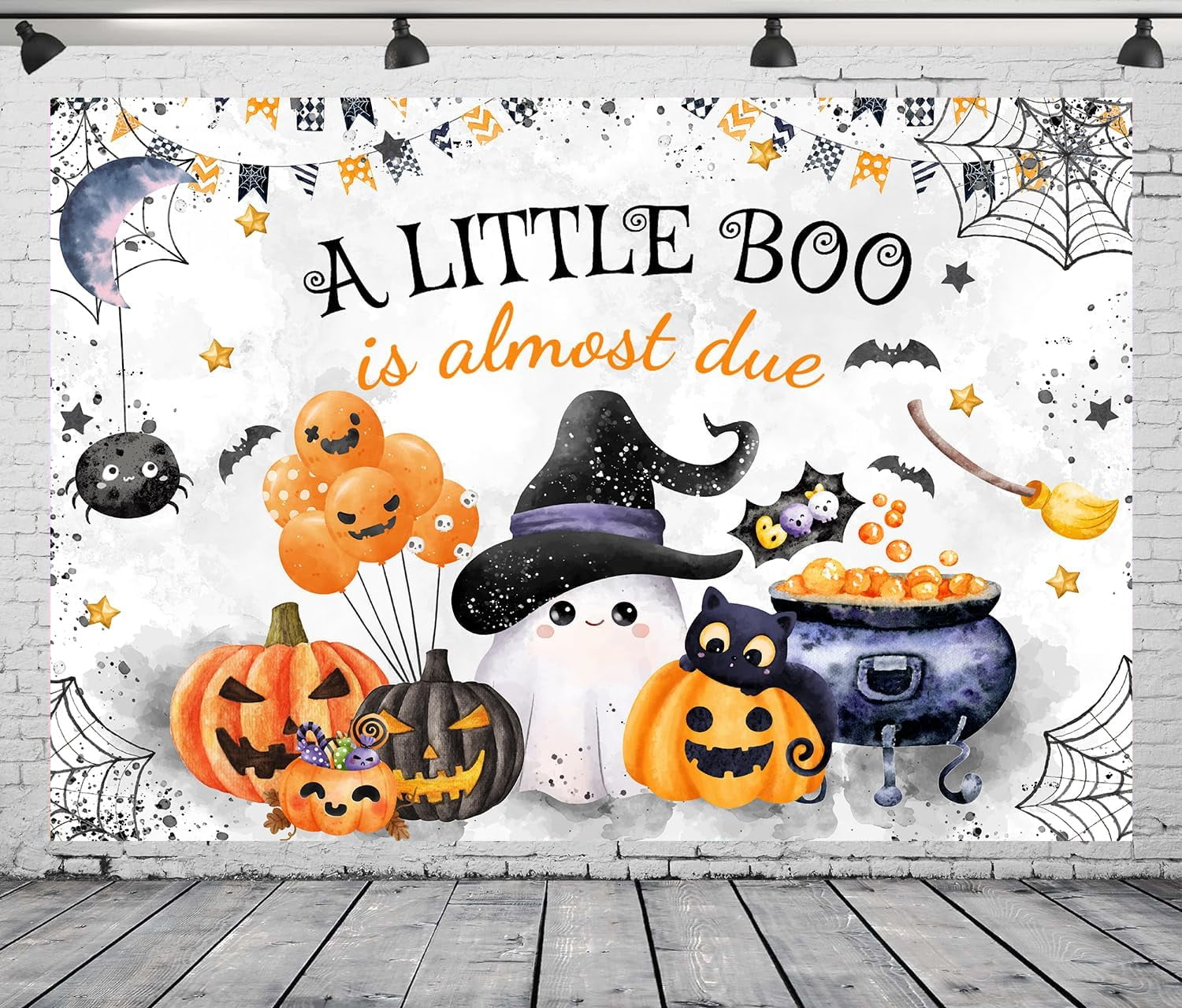 Pumpkin Baby Shower Backdrop - 5.9x3.6ft Orange White Floral 'A Little Pumpkin Is On The Way' Banner