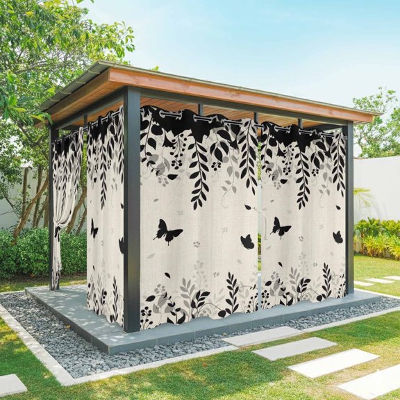 Outdoor Curtains for Patio Waterproof, Spring Botanical Outdoor Privacy Panels Grommet, Black Eucalyptus Butterfly Rustic Blackout Outside Curtains for Porch/Cabana/Pergola/Gazebo 54"x95", 1 Panel