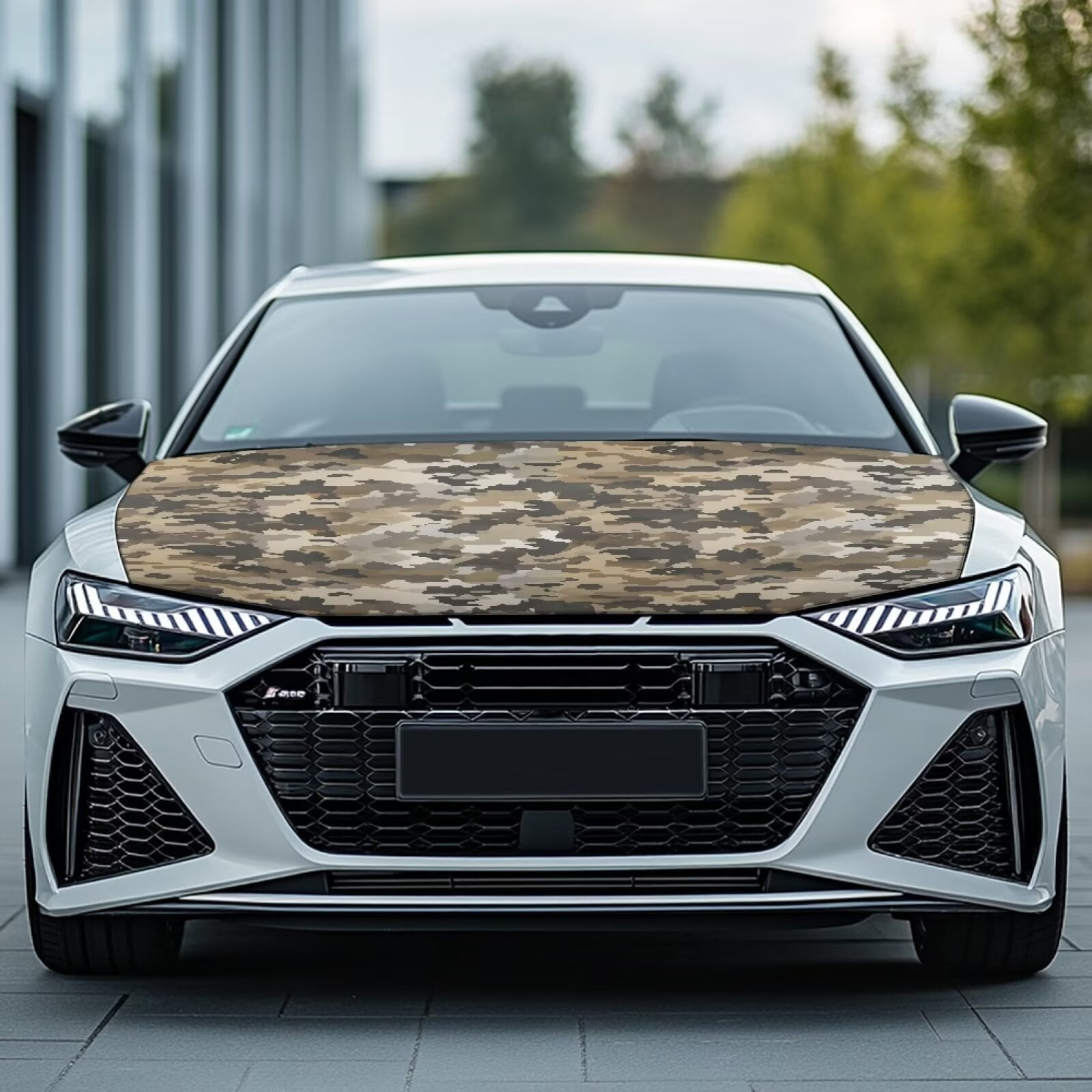 Uorisanigo Car Hood Cover Soft Decoration Brown Camouflage Car Hood Cover Protection Auto Accessories Universal Cars Bonnet Banner Fit for Most Sedans Trucks Pickup Sports Cars